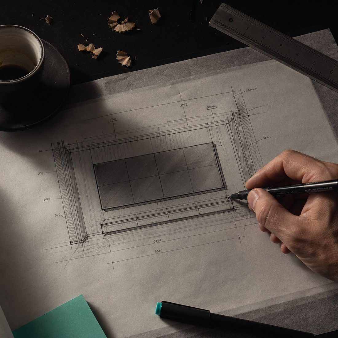 Architect sketching an LED installation plan