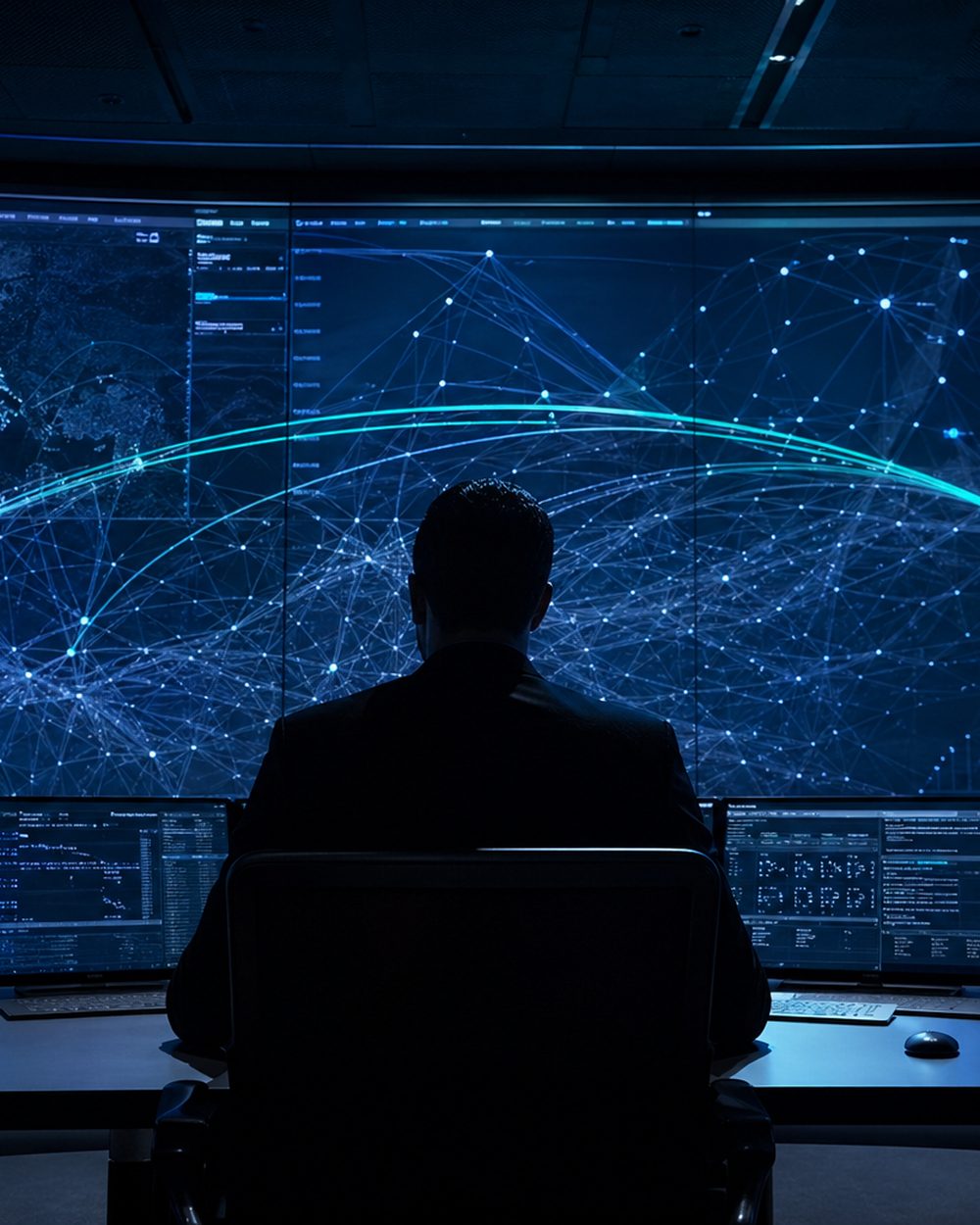 Massive curved LED wall in a corporate operations center