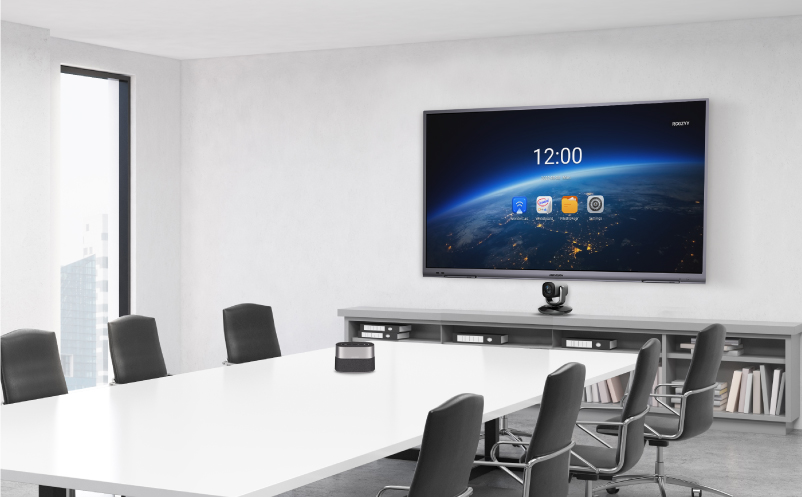 Interactive flat panel display mounted in a corporate boardroom